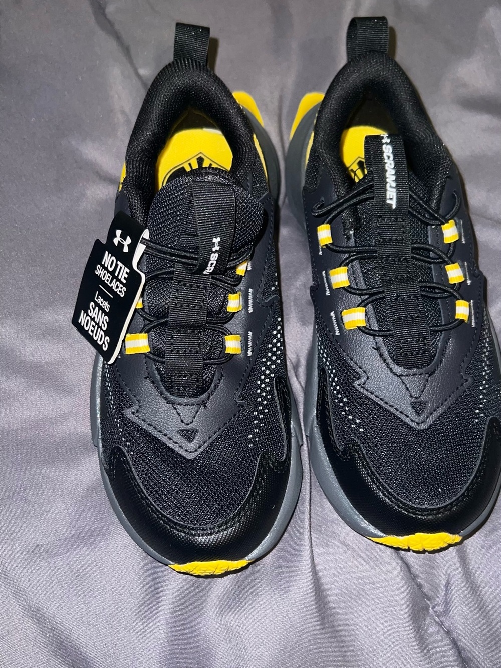 Under Armour Kids Black and Yellow No-Tie Sneakers